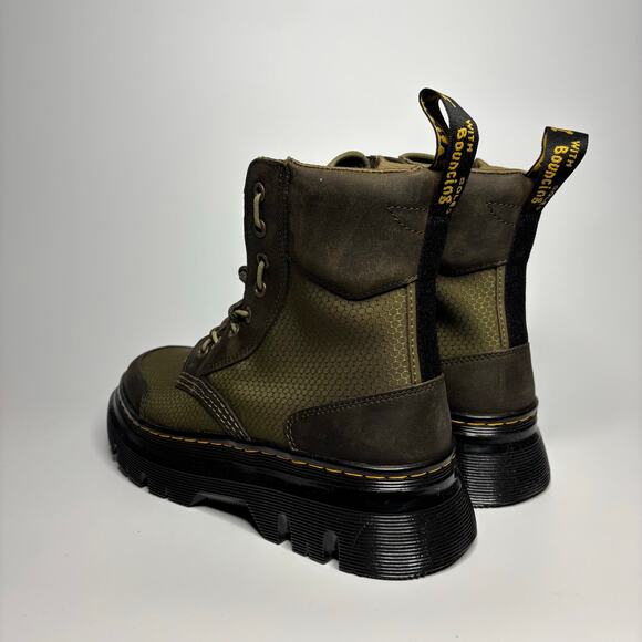 Dr. Martens Tarik TG Waxed Leather & Nylon Utility Boots in DMS Olive - Picture 3 of 10